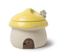 RESVUGA Zuccheriera in ceramica con coperchio e cucchiaio, design a forma di casa dei funghi, barattolo in porcellana per condimenti, 400 ml, giallo