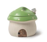 RESVUGA Zuccheriera in ceramica con coperchio e cucchiaio, design a forma di casa dei funghi, barattolo in porcellana per condimenti, 400 ml, verde