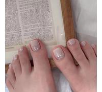 Resweky 24 pezzi di unghie finte quadrate francesi, crema strass, nude, scintillanti dita finte, rosa lucido, donne e ragazze con le dita premute contro i piedi