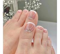 Resweky 24 PZ Premere sulle unghie dei piedi Quadrato Nudo Rosa Copertura Completa Fake Unghie dei piedi Glitter Breve Francese Fake Unghie dei piedi per le donne Teens Girls