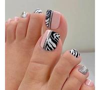 Resweky 24 pz Rosa BlackFrench Square Fake ToeNails Leopardo False ToeNails Glossy Press on Toe Nail Tips per le donne e le ragazze