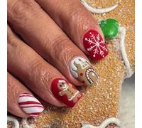 Resweky 24pcs Natale Chiodi Falsi Red Snowman Paillett Francese Quadrato Chiodi Falsi Breve Copertura Completa Chiodo Falso per le Donne e la Ragazza