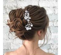 Resweky 2pcs Bride Wedding Crystal Hair Pins Argento Fiore Bridal Hair Pieces Strass scintillanti Perle Fiore Hair Pin Wedding Bride Accessori per capelli per le donne e le ragazze