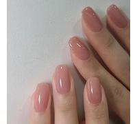 Resweky Breve Medioum Square Fake Nails French Press su Unghie Lucide Rosa Nude False Nails Copertura Completa Acrilica Nails per le Donne