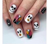 Resweky Halloween Square Bat Spider Unghie finte francesi Short Ghostface fantasma unghie finte copertura completa Unghie acriliche per le donne e le ragazze (Colorful, L)