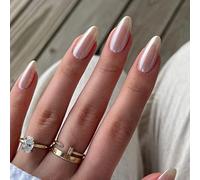 Resweky Maniche finte a mandorla lunghe French Press sulle unghie Rosa Nude Glitter Maniche finte Copertura completa Unghie acriliche per le donne
