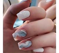 Resweky Medioum Long Square Fake Nails French Press on Nails Glossy Colorful Nude False Nails Copertura Completa Acrilica Nails per le Donne