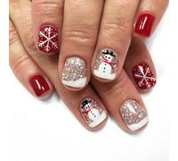 Resweky Natale Chiodi Falsi 24pcs Red Snowman Paillett Francese Quadrato Chiodi Falsi Breve Copertura Completa Chiodo Falso per le Donne e la Ragazza