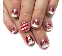 Resweky Natale Chiodi Falsi 24pcs Red Snowman Paillett Francese Quadrato Chiodi Falsi Breve Copertura Completa Chiodo Falso per le Donne e la Ragazza