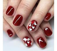 Resweky San Valentino Unghie False 24pcs Rosa e Rosso Amore Cuore Francese Quadrato Falso Nail Lunghezza Corta Copertura Completa Chiodo Falso per Donne e Ragazze (C726 Red, L)