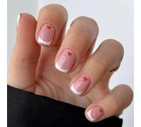 Resweky San Valentino Unghie False 24pcs Rosa e Rosso Amore Cuore Francese Quadrato Falso Nail Lunghezza Corta Copertura Completa Chiodo Falso per Donne e Ragazze (C235, L)