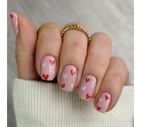 Resweky San Valentino Unghie False 24pcs Rosa e Rosso Amore Cuore Francese Quadrato Falso Nail Lunghezza Corta Copertura Completa Chiodo Falso per Donne e Ragazze (C229, L)