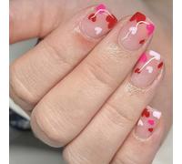 Resweky San Valentino Unghie False 24pcs Rosa e Rosso Amore Cuore Francese Quadrato Falso Nail Lunghezza Corta Copertura Completa Chiodo Falso per Donne e Ragazze (C268, L)