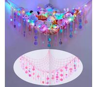Rete amaca per peluche e giocattoli con luce a LED (batterie non incluse), organizzatore di stoccaggio per peluche, decorazione da parete per camera da letto, cameretta e sala giochi dei bambini con p