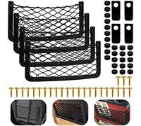 Rete Bagagliaio Auto Porta Oggetti per Automobile 4 Pezzi Borsa Portaoggetti Universale a Rete Elastica con Viti e Gancio per Auto SUV Truck Barca Camper Accessori Nero (36 x 18 cm)