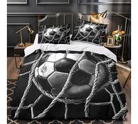 Rete da calcio copripiumino Set di 3 Pezzi ultra microfibra stampa 3D cerniera nascosta con federe per cuscini scena d'azione sportiva Set Di Copripiumino for ragazzi e ragazze Single（135x200cm）