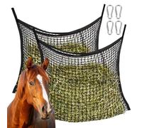 Rete da fieno per cavalli, 90 x 60 cm, 2 pezzi, rete da fieno per cavalli, rete da fieno, maglie da 3 x 3 cm, borsa da fieno con 4 moschettoni, borsa da fieno nera, a maglia stretta, capacità 8 kg