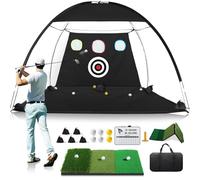 Rete da golf da 3 x 2,1 m con tappetino pieghevole Tri-Turf, aiuto per colpire il golf tutto in 1 con tabellone segnapunti e bersaglio, reti da allenamento per guida in cortile, regalo ideale per