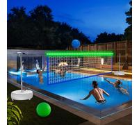 Rete da pallavolo da piscina, portatile, per interni ed esterni, sistema di rete da pallavolo con 2 palloni da pallavolo d'acqua e base resistente. Lunghezza regolabile da 40,5 a 7,6 m, per rete da