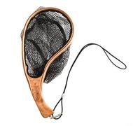 Rete da pesca a mosca con telaio in legno per pesca a ruscello e rilascio delle catture, design a rete esagonale previene lesioni da pesce, manico ergonomico per una presa comoda
