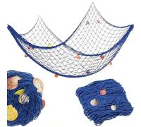 Rete da Pesca Decorativa,Decorazione a Rete 1 * 2 M Pesca Decorativa con Conchiglie da 9 Pezzi,Conchiglie Decorative Naturale per la Parete Fotografica,Casa,Matrimonio da Festa(1 * 2M Blu)
