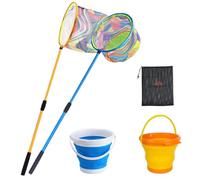 Rete da pesca per bambini con secchio pieghevole e rete da pesca retrattile, leggera asta in acciaio inox con manico antiscivolo, adatta per catturare e rilasciare pesci, gamberetti, rane, farfalle