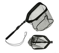 Rete da pesca pieghevole portatile con asta estensibile in alluminio da 43 a 100 cm, con corda antiscivolo e morbida tasca in rete per un uso a lungo termine (nero)