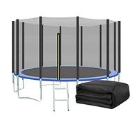Rete di sicurezza per trampolini da 1,5 a 4, rotonda, traspirante, protezione esterna con ingresso con cerniera, adatta per trampolini da 4,9 m, include 12 pali