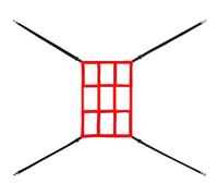 Rete flessibile da baseball, configurazione rossa a 9 fori, realizzata in poliestere, ideale per la pratica del lancio, zona bersaglio regolabile per velocità e precisione