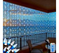 Rete luminosa solare per esterni,2 x 2 m 200 LED ghirlanda luminosa a incandescenza,luci solari da giardino,8 Modalità Luci Impermeabile,tenda da cascata sospesa,impermeabile (blu + bianco)