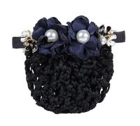 Rete per capelli a doppia rosa, con fiori artificiali, per danza, soldi, fissaggio per capelli, blu navy A