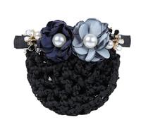 Rete per capelli a doppia rosa, con fiori artificiali, per danza, soldi, fissaggio per capelli, blu navy, azzurro, A
