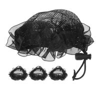 Rete per Chignon Chioma Bambina Danza 4 Pezzi in Stoffa Nera | Coulisse di Sicurezza, per Acconciature Quotidiane e Prove di Danza, Accessori Chioma per Ragazze