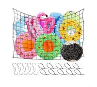 Rete portaoggetti per giocattoli da piscina, 180 x 104 cm, borsa in rete elastica per giocattoli galleggianti, organizer da appendere ad asciugatura rapida, con ganci per piscine fuori terra, cortile