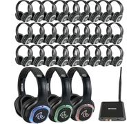Retekess TA003 Kit Discoteca Silenziosa, Cuffie silent disco （1-30） | per Feste, Eventi, TV Wireless, 3 Canali Audio, Portata 200m, 30 Cuffie Incluse, Set Completo Pronto all’Uso