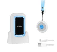 Retekess TH109 Pulsante Di Chiamata Wireless, Pulsante di Chiamata Per Anziani, Distanza di Comunicazione di 850 Piedi, Allarme Multimodale, Assistenza Domiciliare (1 Pulsante e 1 Ricevitor)