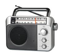 Retekess TR604 Radiolina Portatile,Radio FM Portatile, Transistor FM AM,a Corrente,con Batteria e Cavo,Grande Display,Grandi Altoparlanti,Cantiere,per Anziani(Argento)