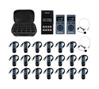 Retekess TT106S Sistema di Guida Turistica Wireless, Ricevitore a Gancio Auricolare, 2.4G, Controllo un-tocco, Porta di Ricarica USB, con Borsa di Stoccaggio (2 Trasmettitori, 20 Ricevitori)