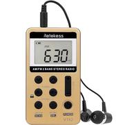 Retekess V112 Miniradio con Cuffie,Radio Portatile Ricaricabile,AM FM Radio a Pile,a Batteria,per Corsa,Viaggi, Anziani,Pescare (Oro)