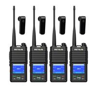 Retevis RB658P Walkie-Talkie Bidirezionale con Cuffie per Adulti, Sicurezza | PMR446, Controllo via App, VOX, Chiamata di Gruppo, Batteria da 1500 mAh, Allarme Remoto, Bluetooth (Nero, 4 pezzi)