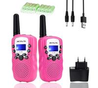 Retevis RT388R Walkie Talkie Bambini Ricaricabile, con Caricabatteria e Batteria, Giocattoli Pasqua per Ragazze Raggio Regalo Torcia VOX per Avventure Esterne Campeggio Escursionismo (1 Coppia, Rosa)