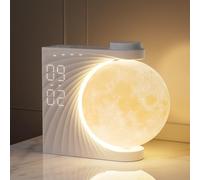 RETEYUNG Lampada Luna con Luce,2 Sveglie, Lunare RGB 8 Colori, Suoni Naturali, Wake Up Light, Lampada da Comodino a 3 Livelli di Luminosità Luce Notturna per Donne Ragazze Ragazzi (Rotazione manuale)