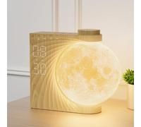 RETEYUNG Lampada Luna Rotante, Sveglia per Bambini con Wake-up Light, Sveglia Luminosa con Simulazione Alba, Luci Notturne da Comodino RGB, 2 Allarmi, 8 Colori, 10 Suoni Naturali, Timer