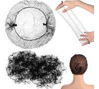 Retina per capelli chignon da 30 pezzi, retina per chignon con bordo elastico, retina per capelli invisibile per infermiera ballerina hostess di compagnia aerea (nero)