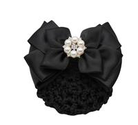 Retina per capelli con fiocco, con retina per capelli, accessorio per capelli da donna, fermaglio per capelli alla francese, con strass e perle, clip per chignon in rete antiscivolo, per uniforme da