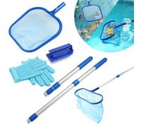 Retino per Piscina, Rete Pulita per Piscina con Asta Telescopica in Alluminio da 40-93cm, Kit Pulizia Piscina 5 PCS, Retina Raccogli Foglie, Rete a Maglia Fine dello Skimmer per Foglie