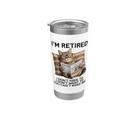 Retired Cat Reading Newspaper Funny Retirement Cat Mom Dad Bicchiere termico in acciaio inox doppia parete