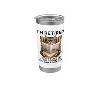 Retired Cat Reading Newspaper Funny Retirement Cat Mom Dad Bicchiere termico in acciaio inox doppia parete