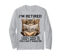 Retired Cat Reading Newspaper Funny Retirement Cat Mom Dad Maglia a Manica