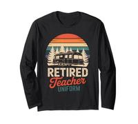 Retired Teacher Camping Retirement Retro Outdoor Adventure Maglia a Manica